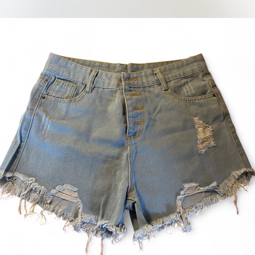 SHEIN Frayed Hem Jean Shorts - Gray